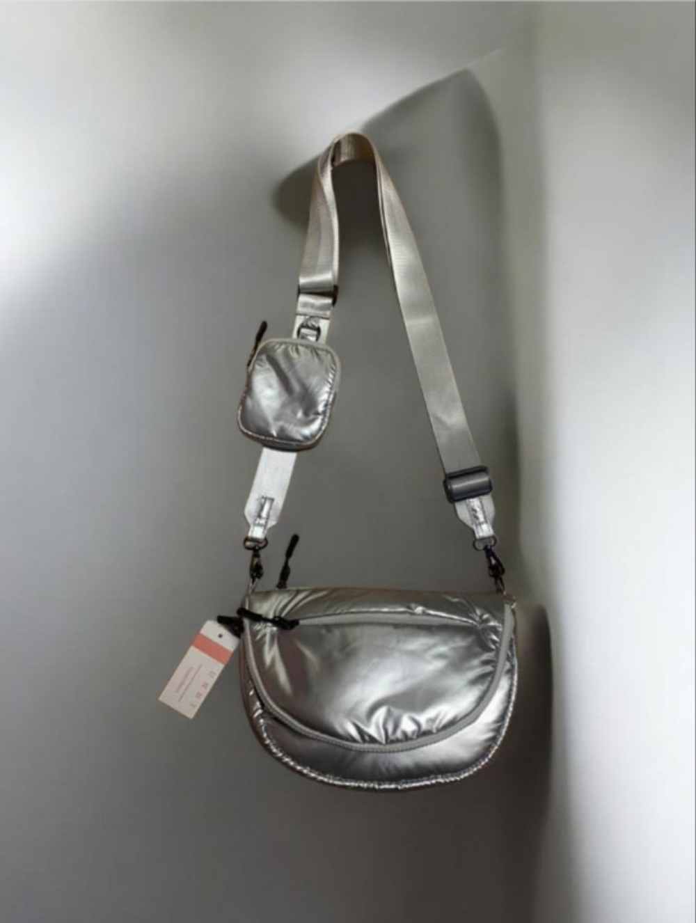 Metallic Silver Crossbody Sling Bag
